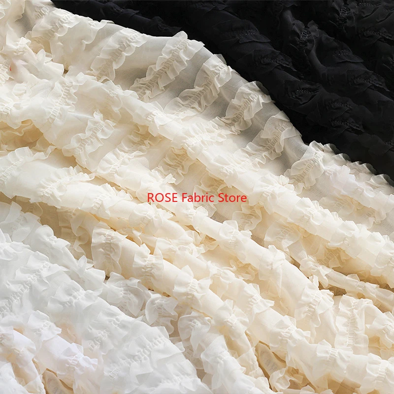 

1 meter Wavy Chiffon Tulle Fabric Embroidery Stripe Lace Fabric For Wedding Dress Clothing Making