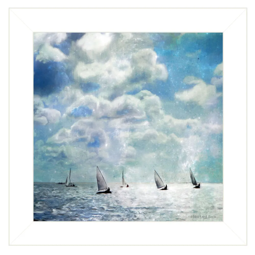 

Sailing White Waters By Bluebird Barn Group Framed Art 15x15 Inch Ready to Hang Nautical Wall Decor White Frame Coastal for Home