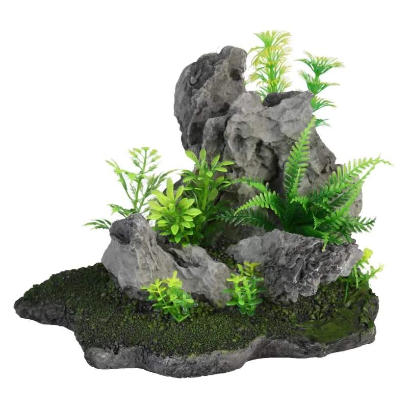 

-Декор для аквариума Plax Rock Aquascape – Серый и Зеленый – Маленький