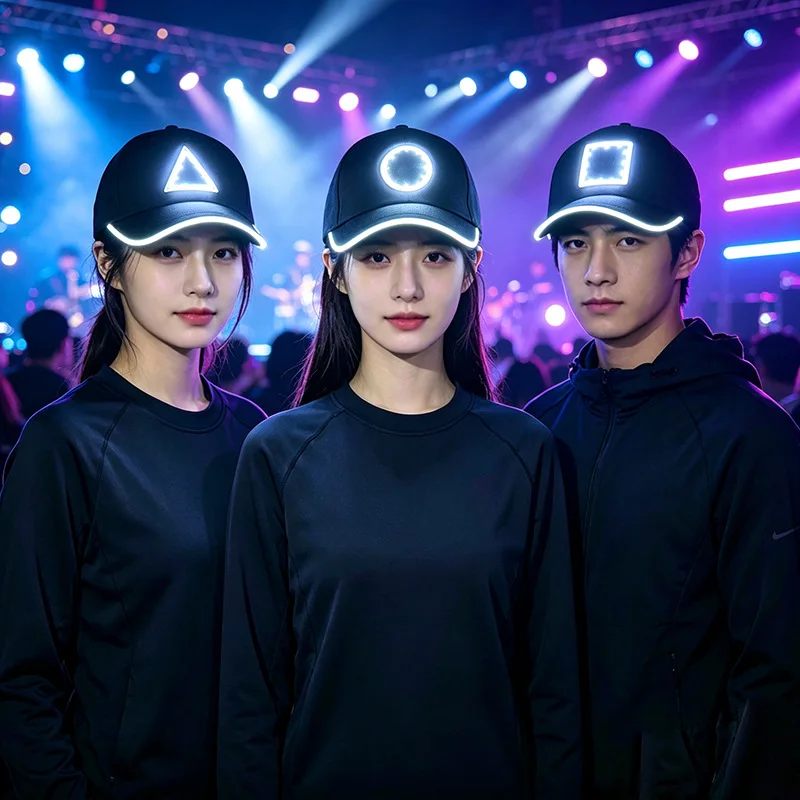 LED Light up Triangle Circle Square Shape Baseball Hat Halloween Cosplay Novelty Hat Rave Gear Gift for Adult