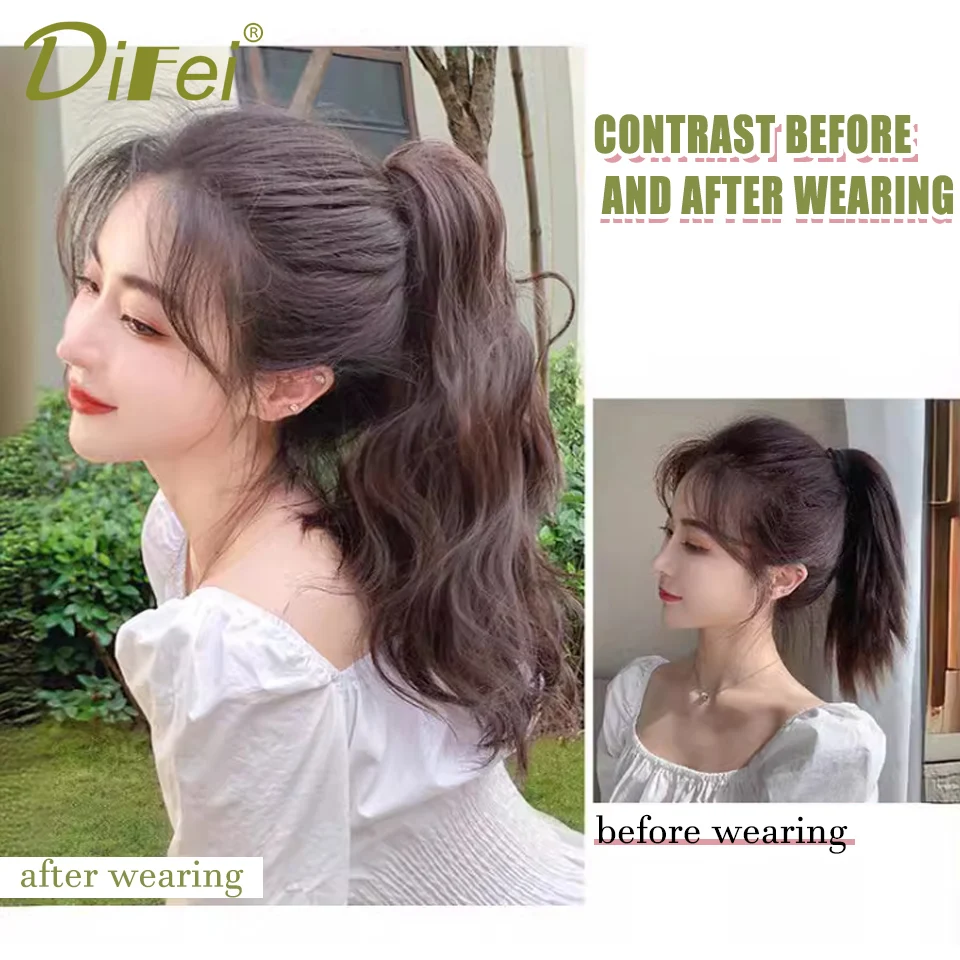 Water Ripple High Ponytail Synthetic Wig Female Net Bag Small Claw Clip Fluffy Water Ripple Short Hair High Ponytail Wig