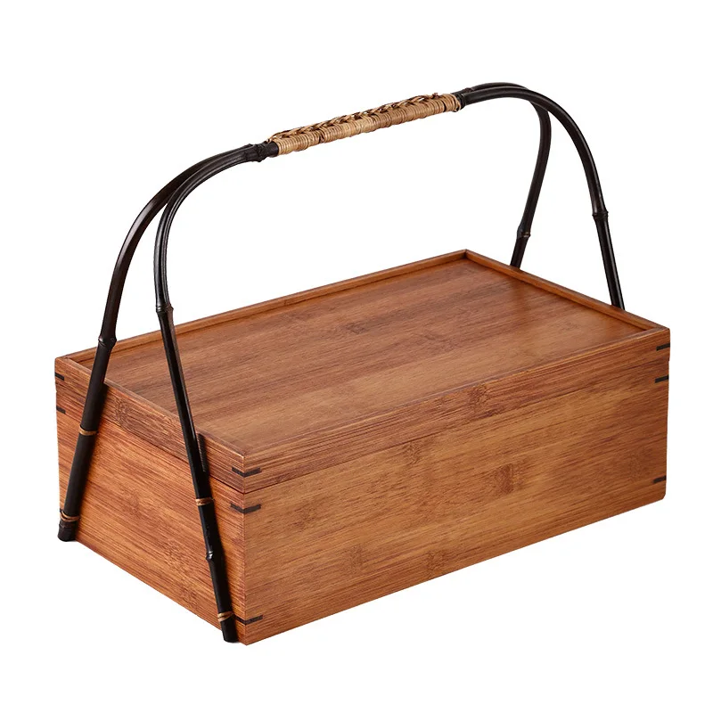

Basket Large Lacquer Tea Box Mat Surface Outdoor Carry Box Portable Multi-layer Food Box Tea Ceremony Accessories Storage
