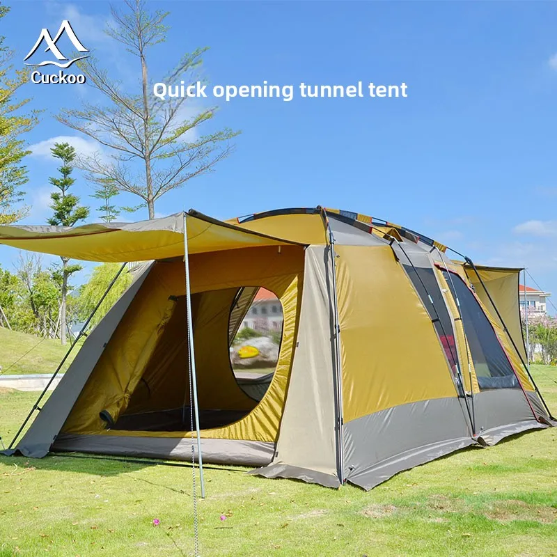 Customized camping tunnel tent, outdoor thickened rainproof family tent, portable one-bedroom one-living-room automatic quick-op