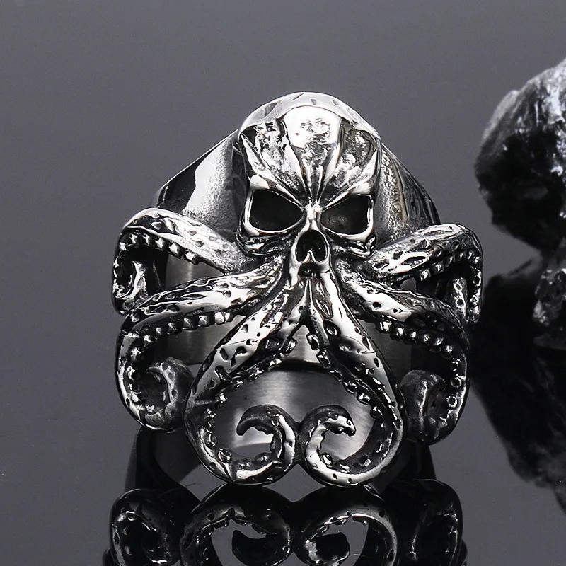 Retro Gothic Cthulhu Mythos Octopus Skull Open Adjustable Ring Men's Punk Hip Hop Jewelry