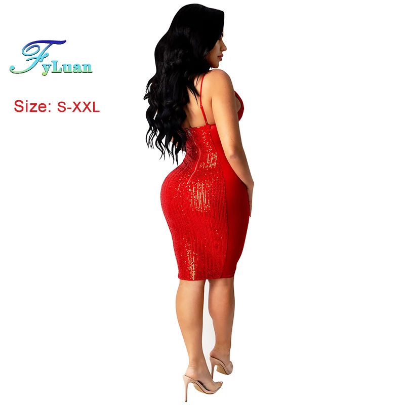 FyLuan New Listing Deep V Neck Women Dress Party Temperament Mesh Diamonds Sleeveless Cutout Bodycon Sexy Party Banquet Dresses