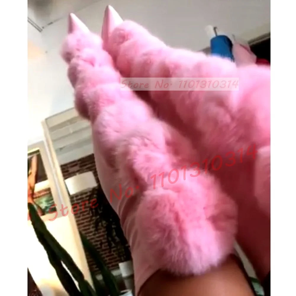 Poms Suede Pink Thigh High Boots Women Spring Sweet Thin High Heels Fur Stretch Boots Pointed Toe Female Sexy Elegant Long Shoes