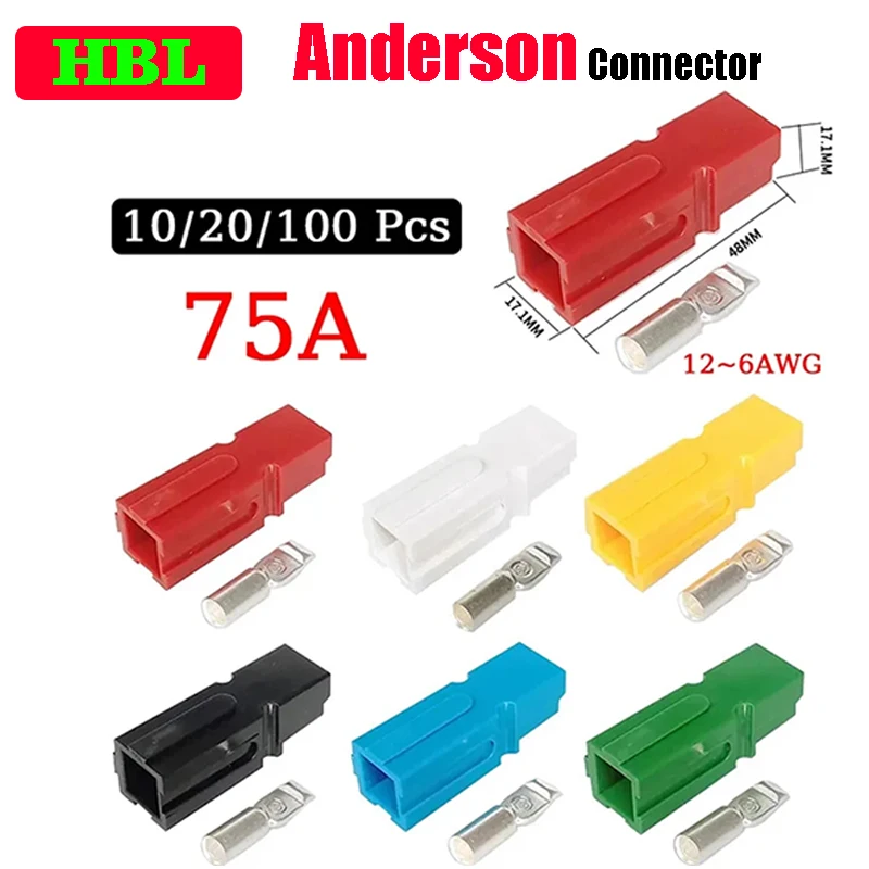 

10/20/100Pcs 75A 600V For Anderson Type Single Pole Power Charge Connector Car Battery Solar Caravan Boat High Current Plug