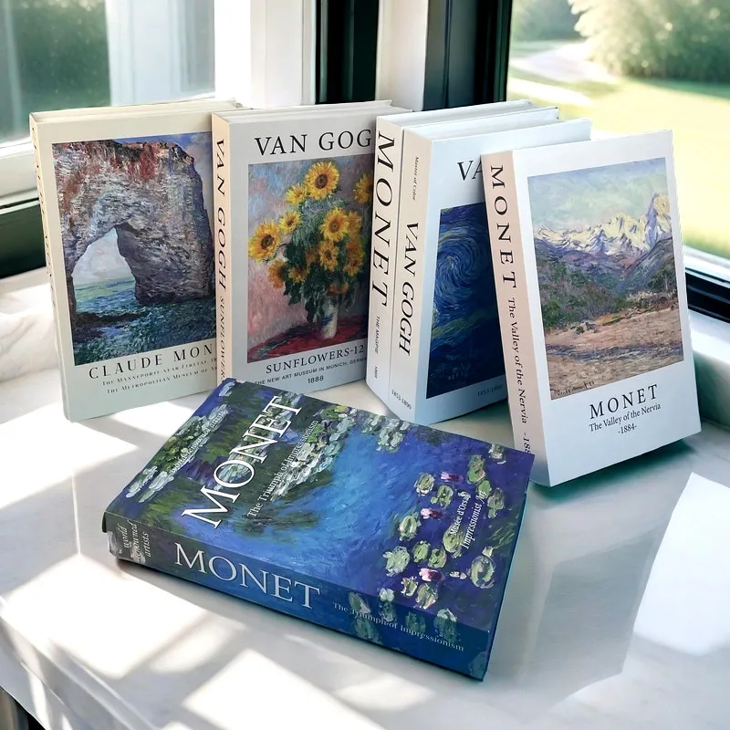 Van Gogh Monet Luxury Fake Book Storage Box Abstract Decorative Books Coffee Table Living Room Interior Home Decoration Ornament