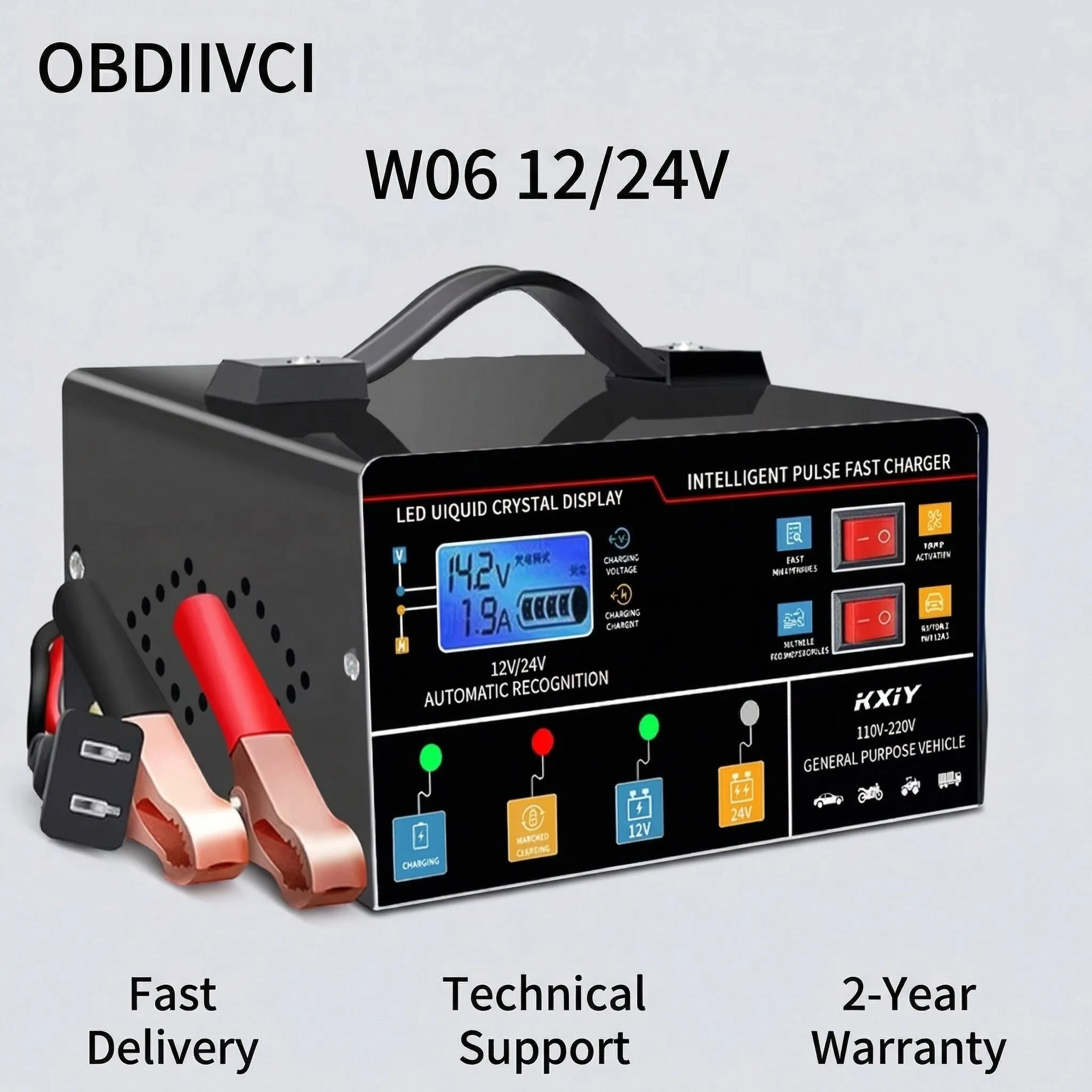 W06 Portable Intelligent Pulse Fast Charger 12V/24V Automatic Battery Recognition Repair ToolSmart Charging Activation Full Stop