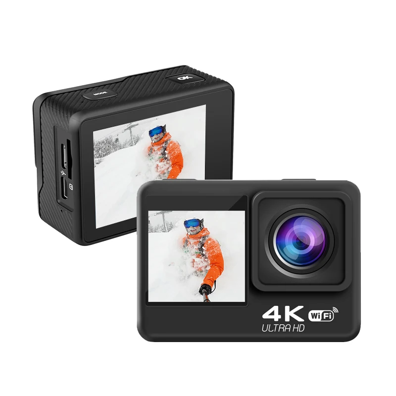 4k Action camera support wifi 2 inch dual screen front and rear video recorder 1050mah waterproof action camera 4k