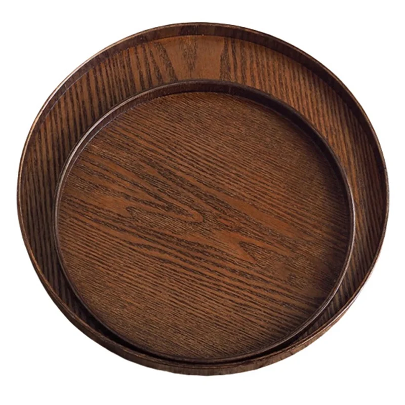Wooden Round Serving Tray 21/27/30Cm Wood Platter Decorative Home Table For Coffee Breakfast Dinner Tea Food Tray