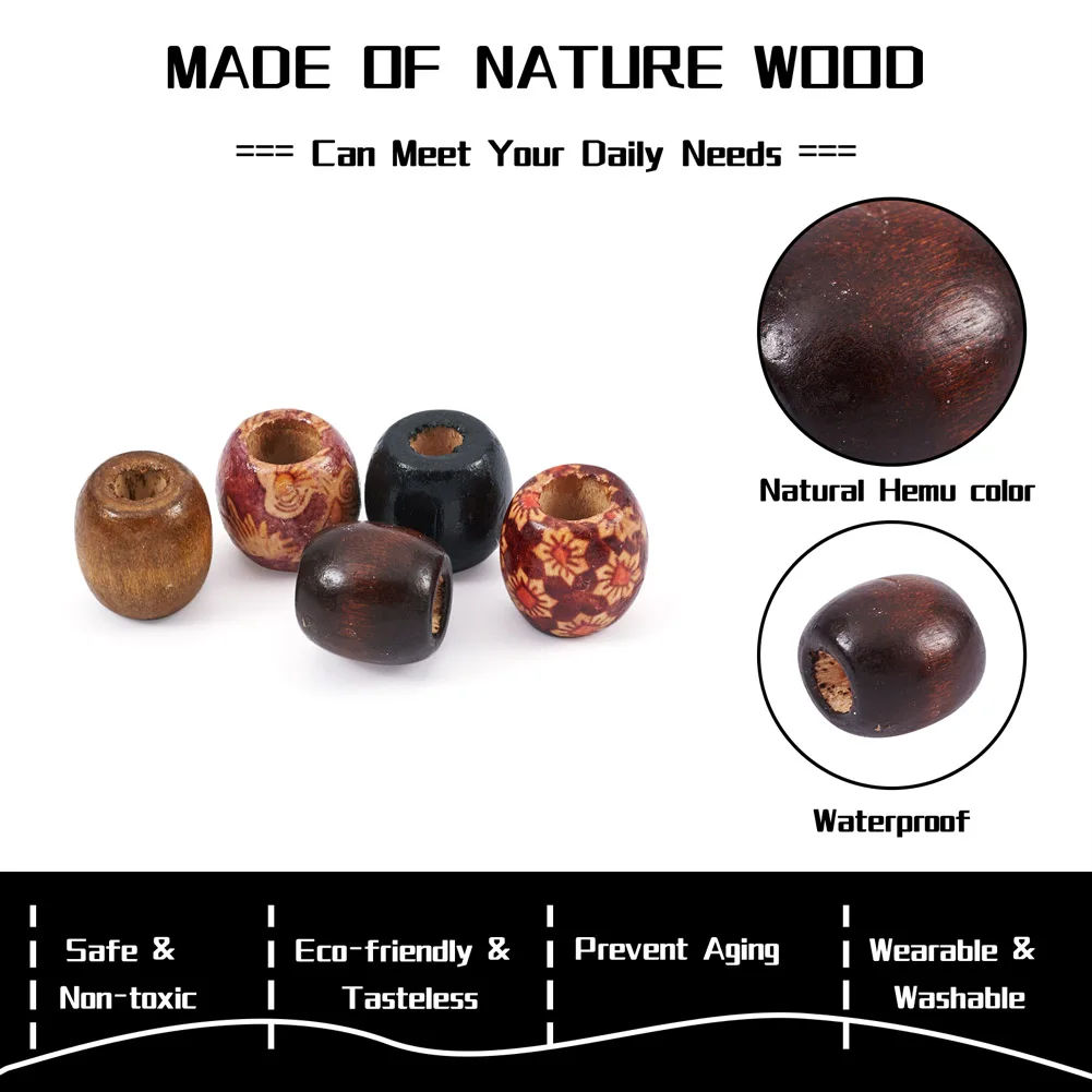 250Pcs Big Hole Wooden Beads Barrel Natural Maple Wood Beads for Hair Dreadlock Accessories macrame Bracelets DIY Jewelry Making