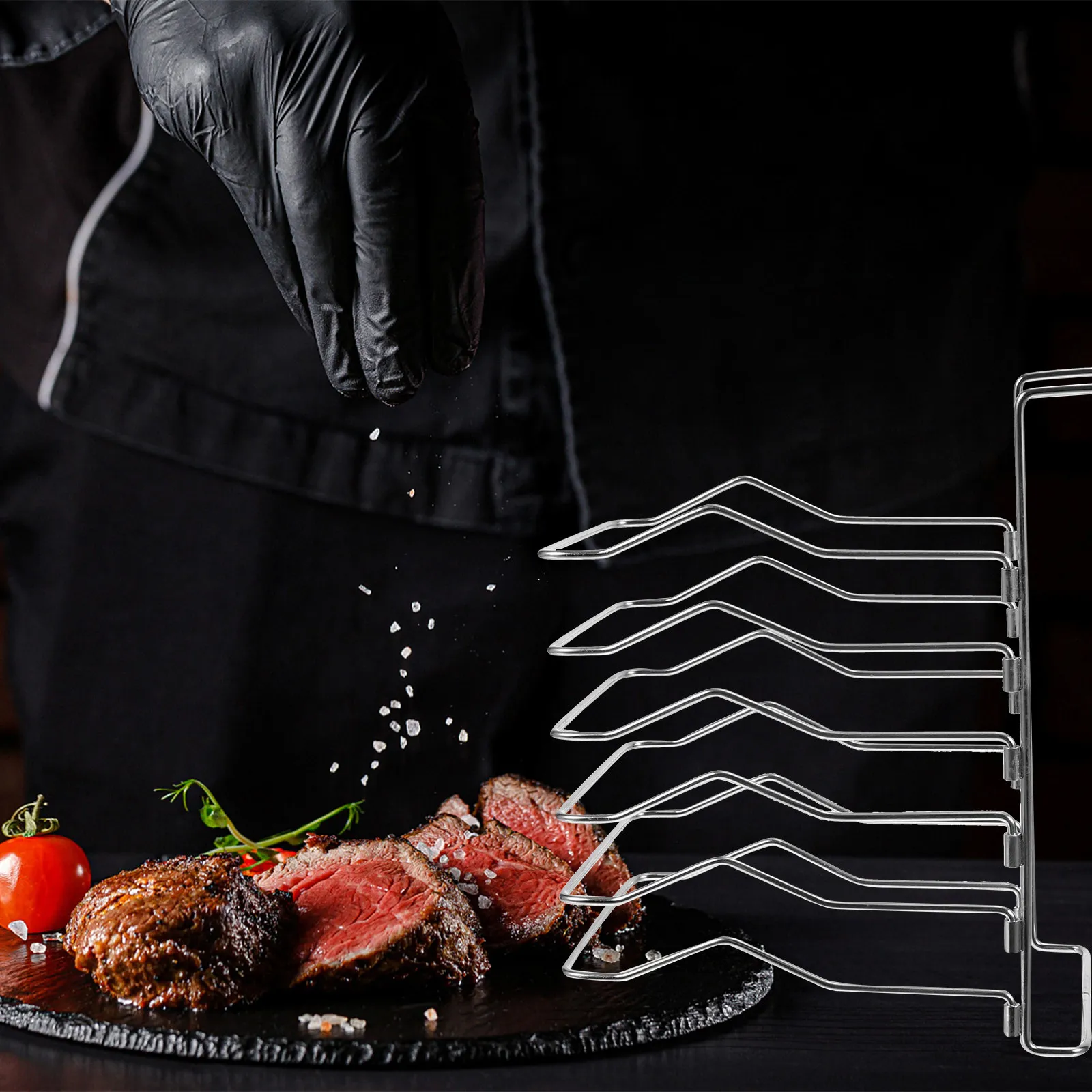 Stainless Steel Steak Rack 304 Grade Holds 5 Steaks Strong Support Easy Install Non Deformable Sous Vide Steak Divider Rack