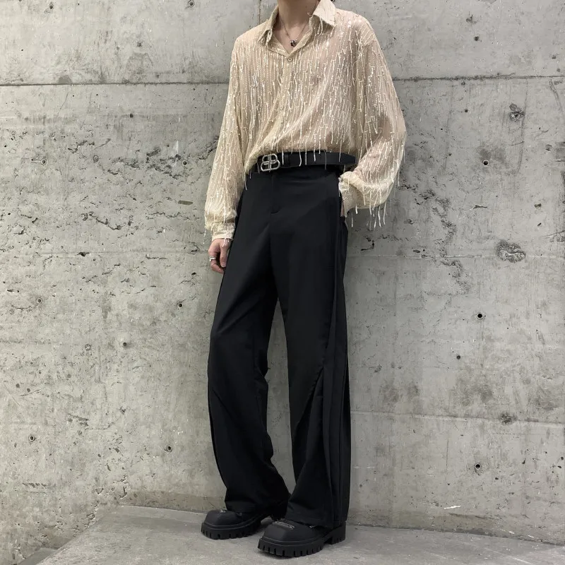 

Men's Casual Wide Leg Pants Spring Summer Vintage Draped Design Sensation Samba Sle Long Trousers Polyester Cotton Spandex