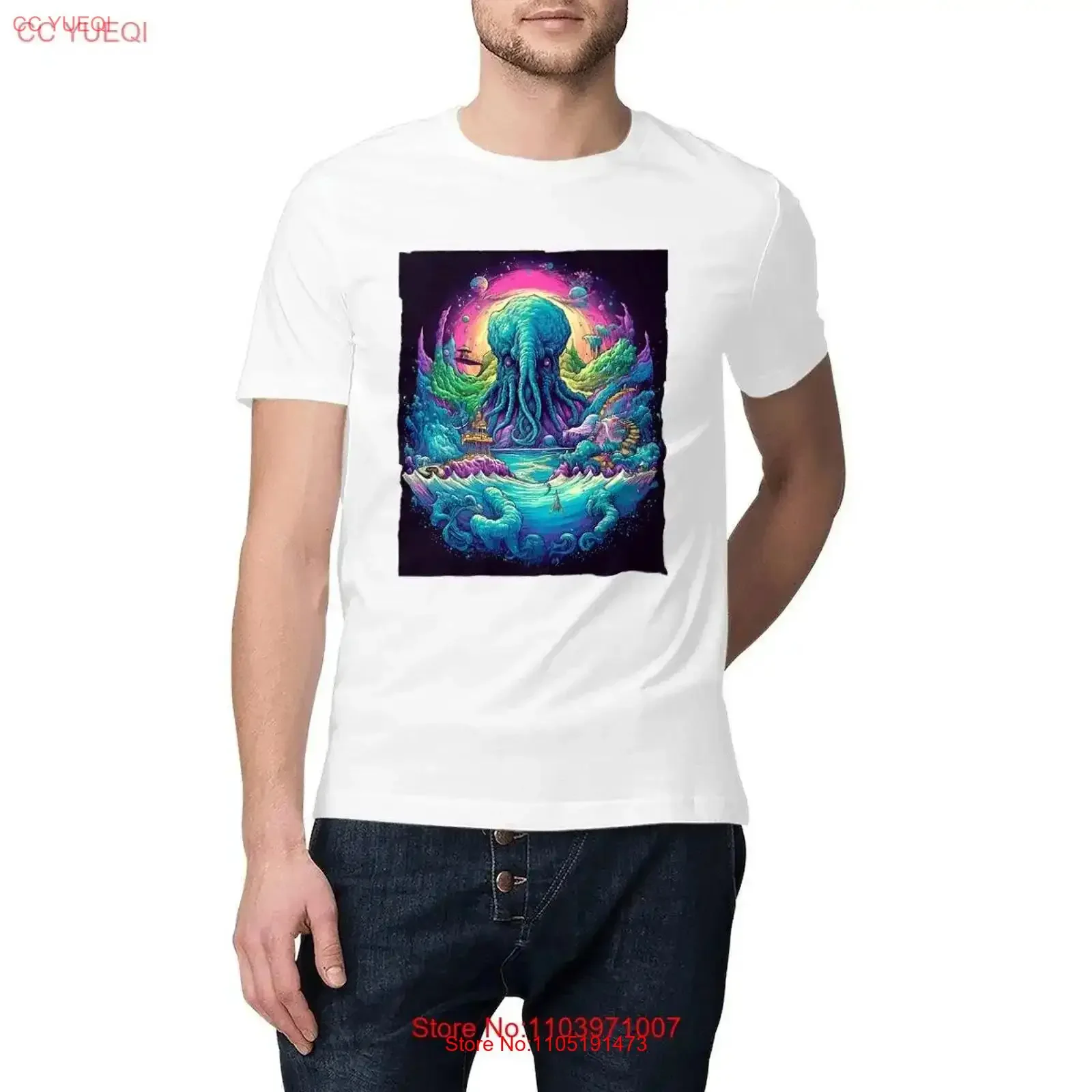 

Cthulhu on ecstasy men's round neck T Shirt apparel for Lovecraft Cosmic Horror vintage Washed Slightly Stretched Comfortable