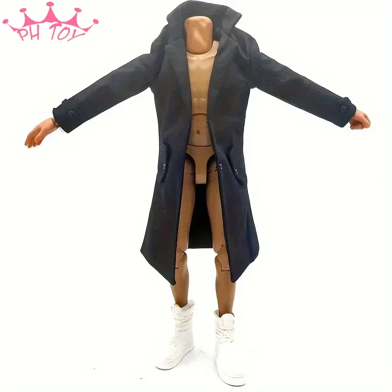 1/6 Classic Black  Long Windbreaker  Slim Fitting Coat Clothes Model for 12in Narrow Body Action Figure Dolls