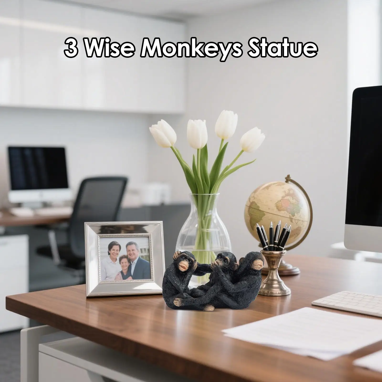 

Monkey Figurines Miniature Monkey Resin Statue Kit Animal Sculpture Home Decoration For Living Room Garden Desk Backyard Shelf