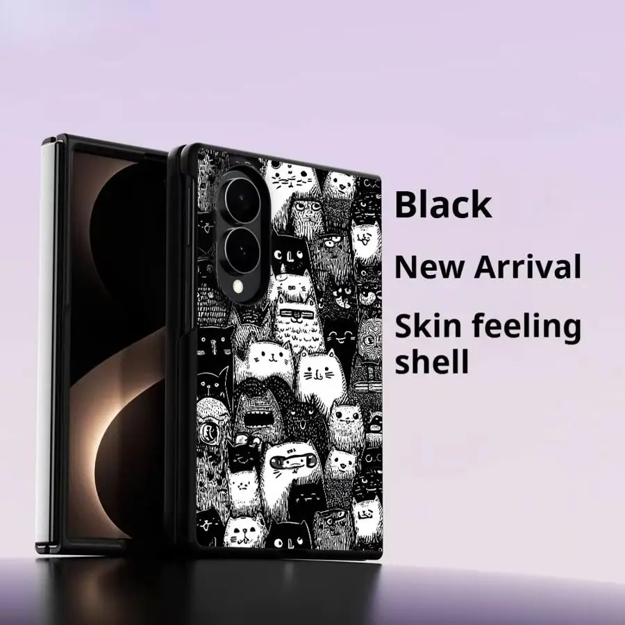 Black White Cat Pattern Luxury Phone Cover Case for Samsung Galaxy ZFold8 ZFold Wide Z Fold8 Wide Z Fold 8