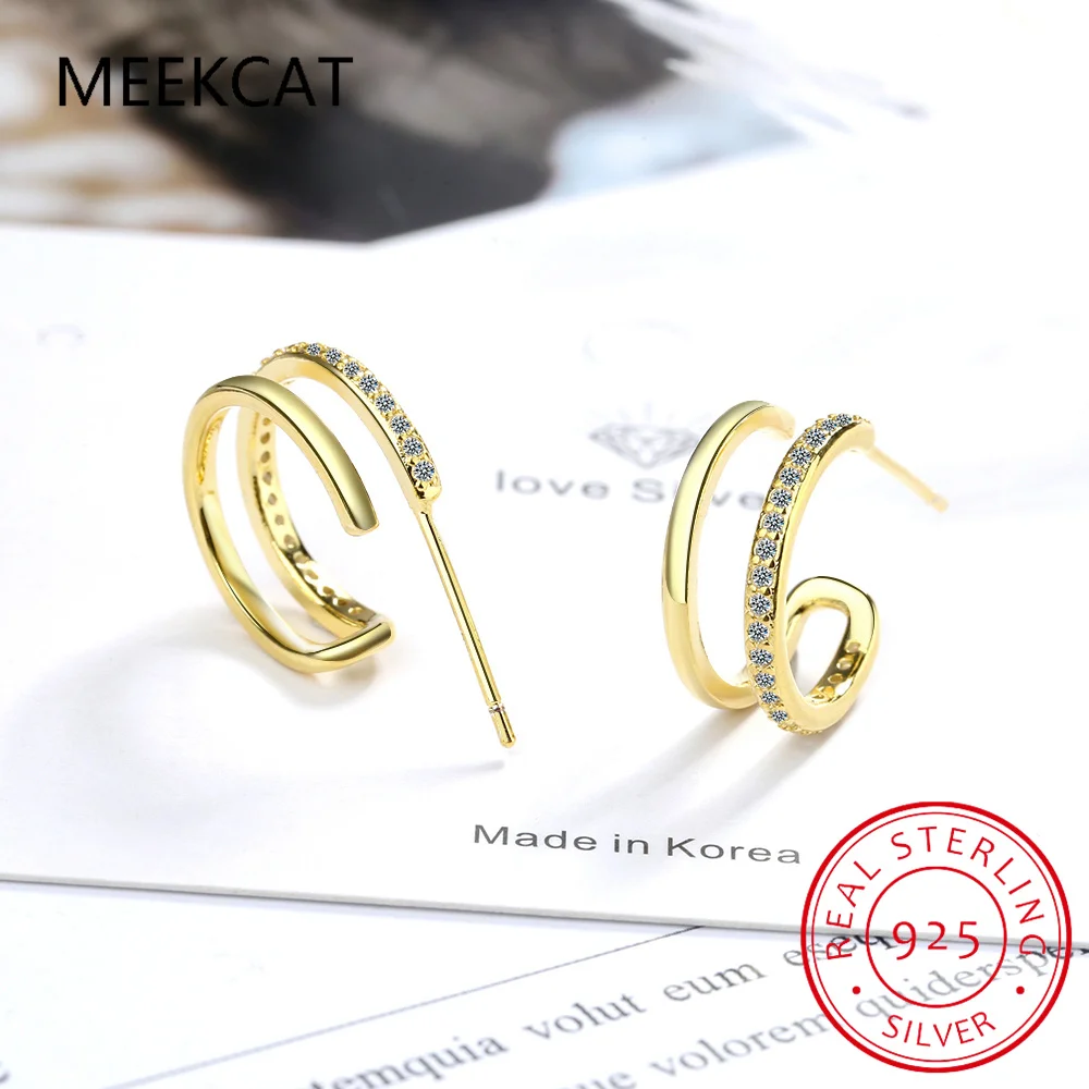 925 Sterling Silver Zircon Simple Double Loop Base Earrings Stud for Original Design Women Wedding Fine Jewelry BSE494