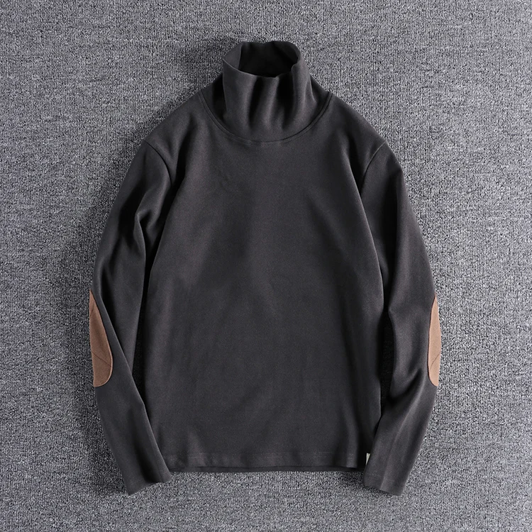 

Trendy High Collar Long Sleeve Youth Base Shirt Men's Knitwear Patchwork Design Fashion Urban Style Warm Soft Cotton Sweater