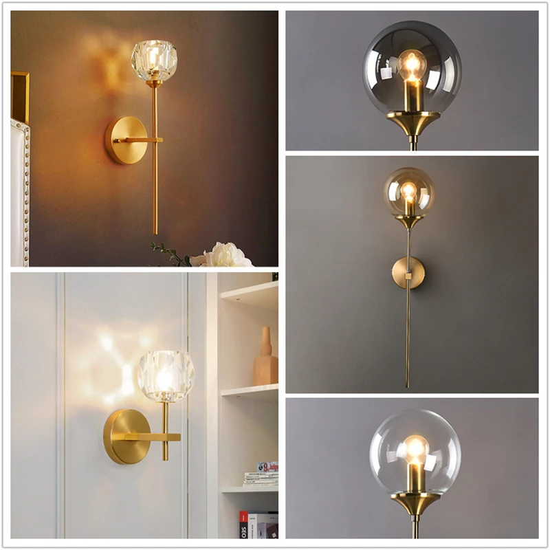 

Nordic LED Wall Lamp Glass Lampshade Indoor Lighting Gold Wall Light For Living Room Bedroom Bedside Lamp Aisle Home Decor Fixtu