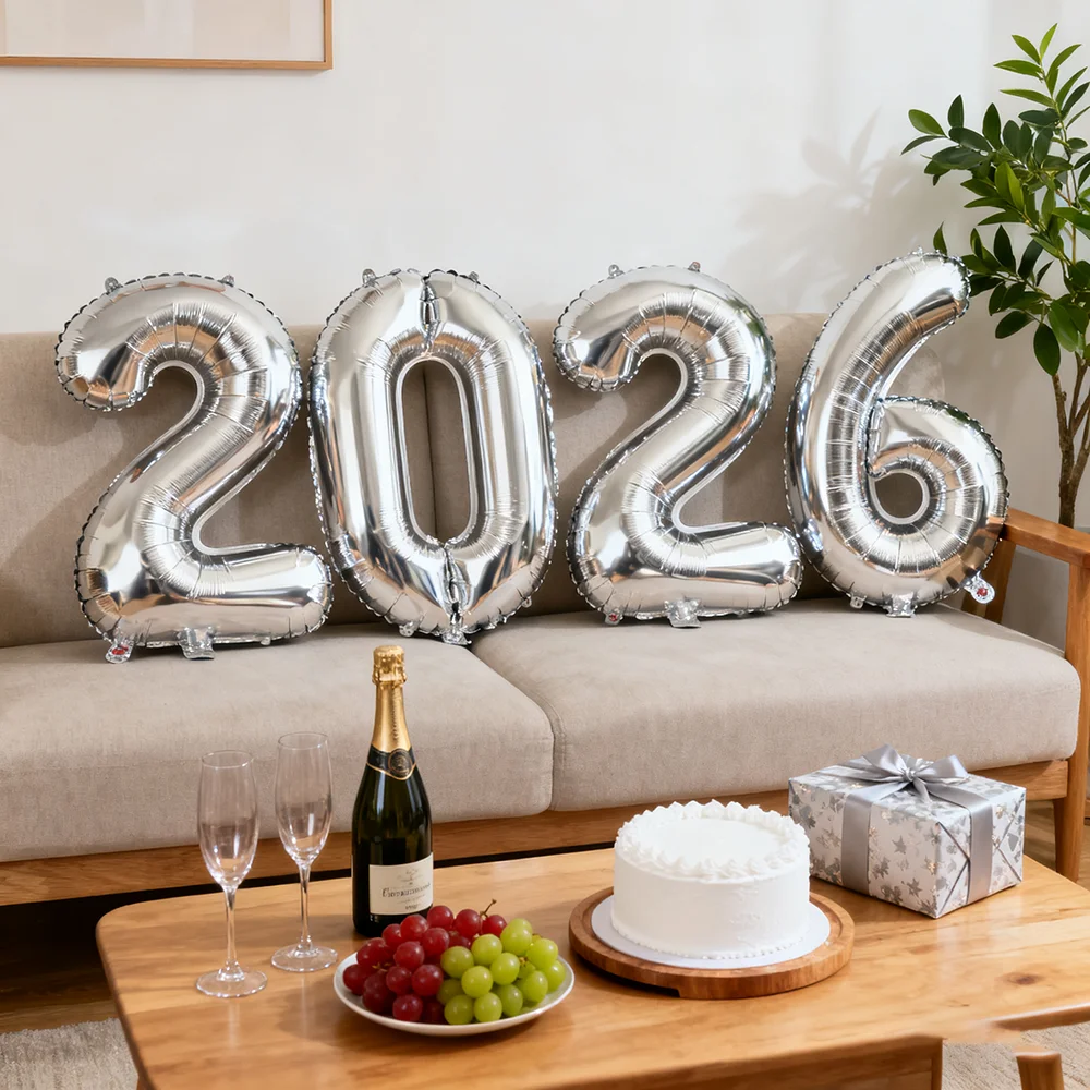 4 قطعة/المجموعة السنة الجديدة 2026 الذهب الفضة الأحمر الأخضر الأرجواني 40 بوصة عدد بالونات عيد ميلاد السنة الجديدة الديكور 2026