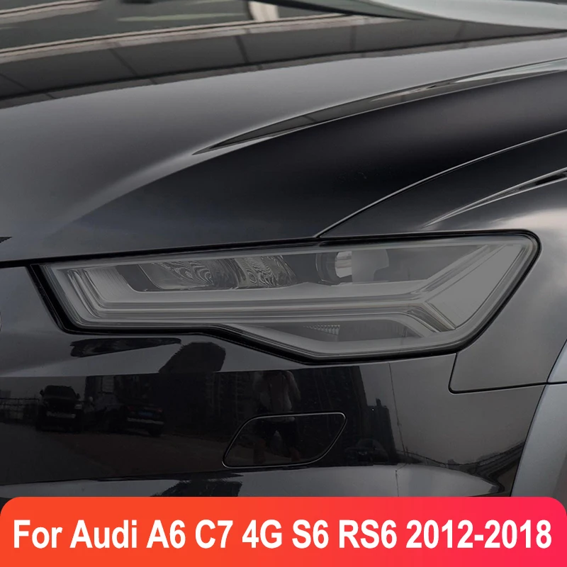 2 Pcs Car Headlight Protective Film Smoked Black Tint Wrap Vinyl Transparent TPU Sticker For Audi A6 C7 4G S6 RS6 2012-2018