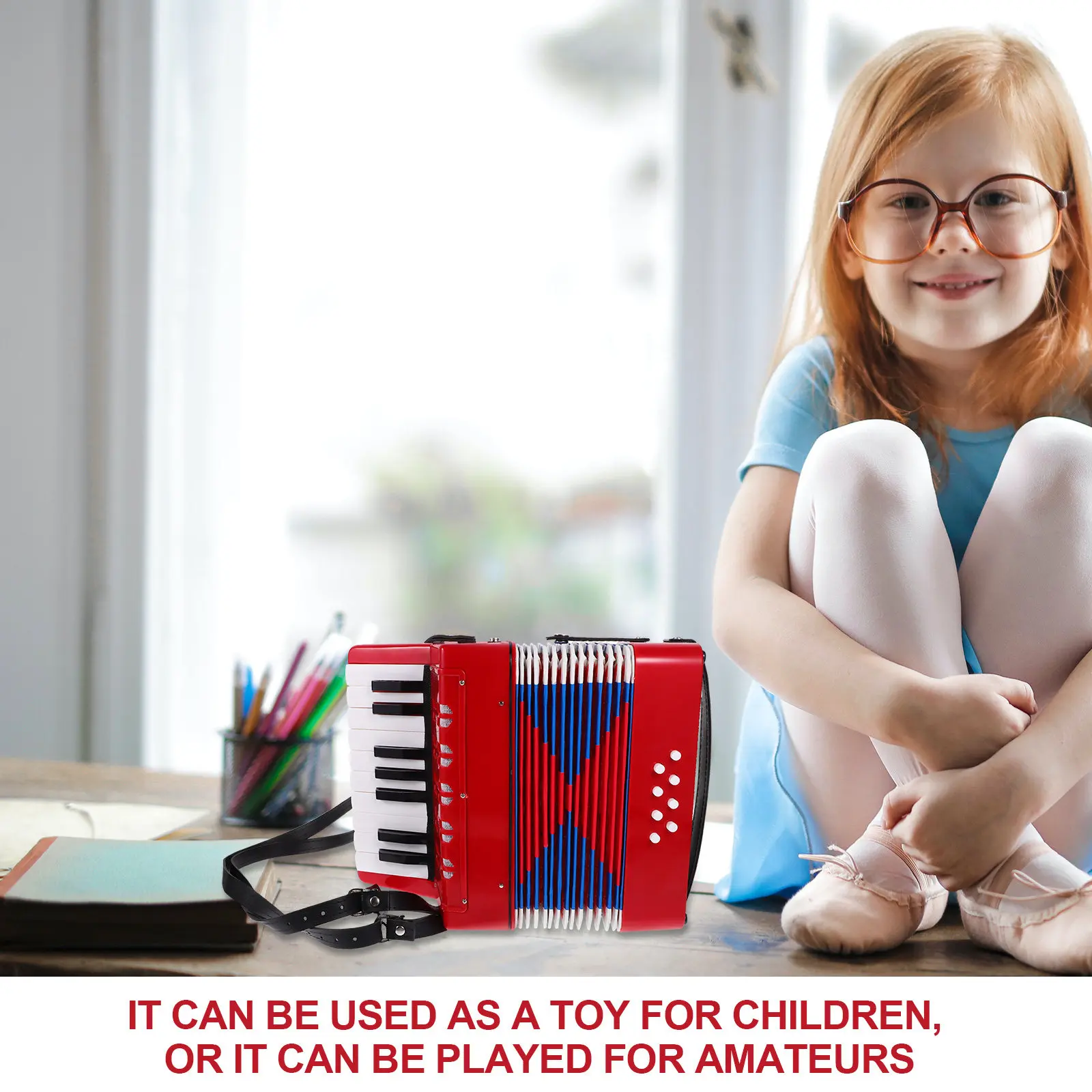 1Pcs Portable Practice Accordion for Kids Beginner Level Educational Musical Instrument Small Size Handheld Accordion for Music