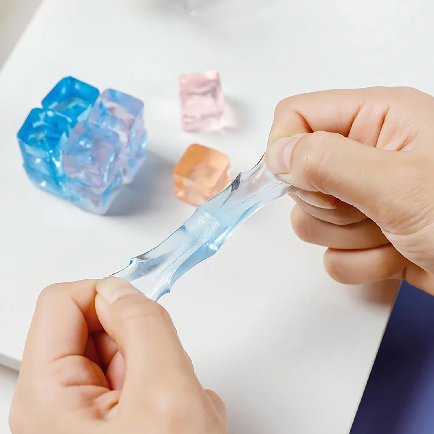 Cubitos de hielo, maltosa, amasado, TPR transparente, juguete para apretar de rebote lento, herramienta portátil para aliviar la presión