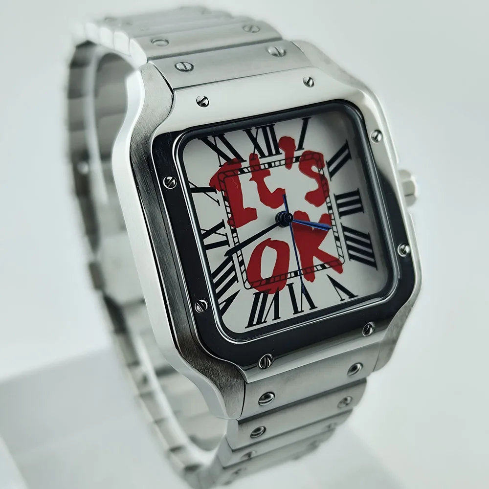 

NH35 watch square watch men watch folding buckle Roman dial stainless steel mechanical watch for NH35 Movement