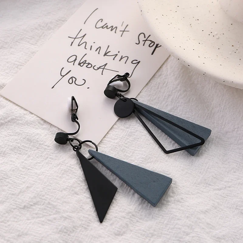 Fashion Bohemia LIne Art Irregular Geometric Ear Clips Earrings Hollow Out Rose Black Flower Clip on Earrings Without Piercing