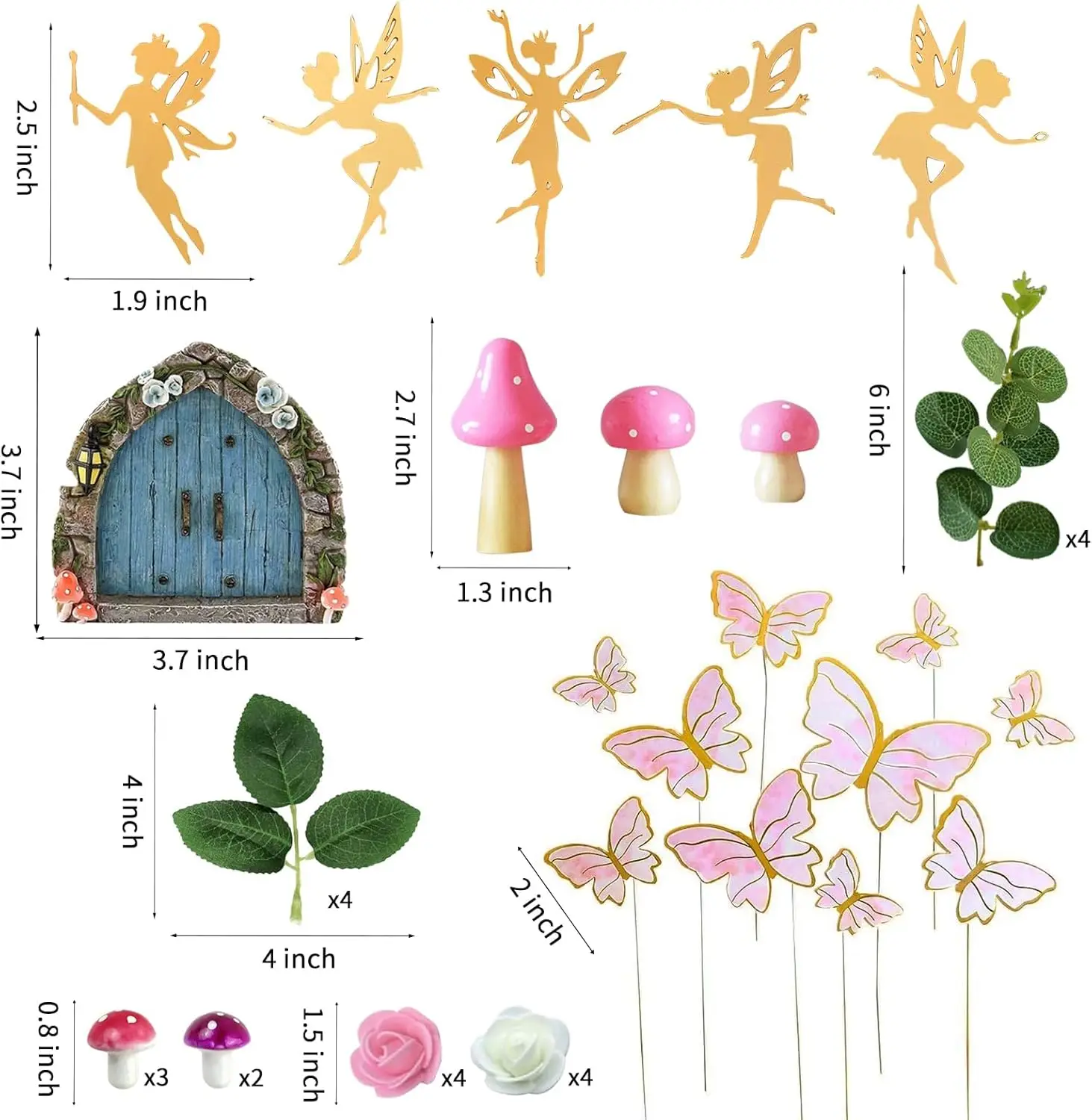 Fairy Cake Toppers Butterfly Cake Decorations Pink Mushroom Door Flowers Cake Decoration for Birthday Baby Shower Party Supplies
