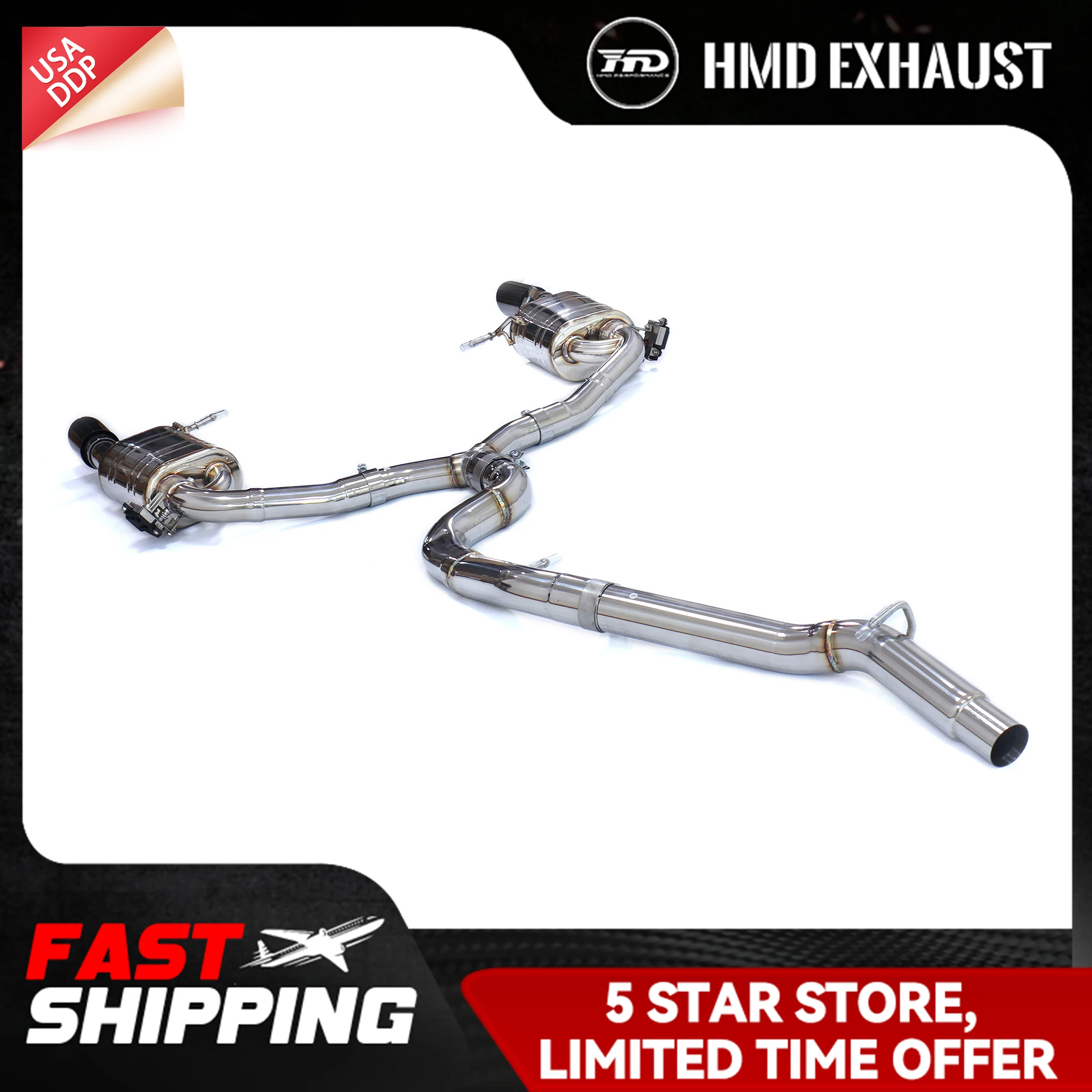 

HMD Exhaust pipe for Volkswagen R36 3.6L Catback Stainless steel Long service life Electronic valve Tips High precision