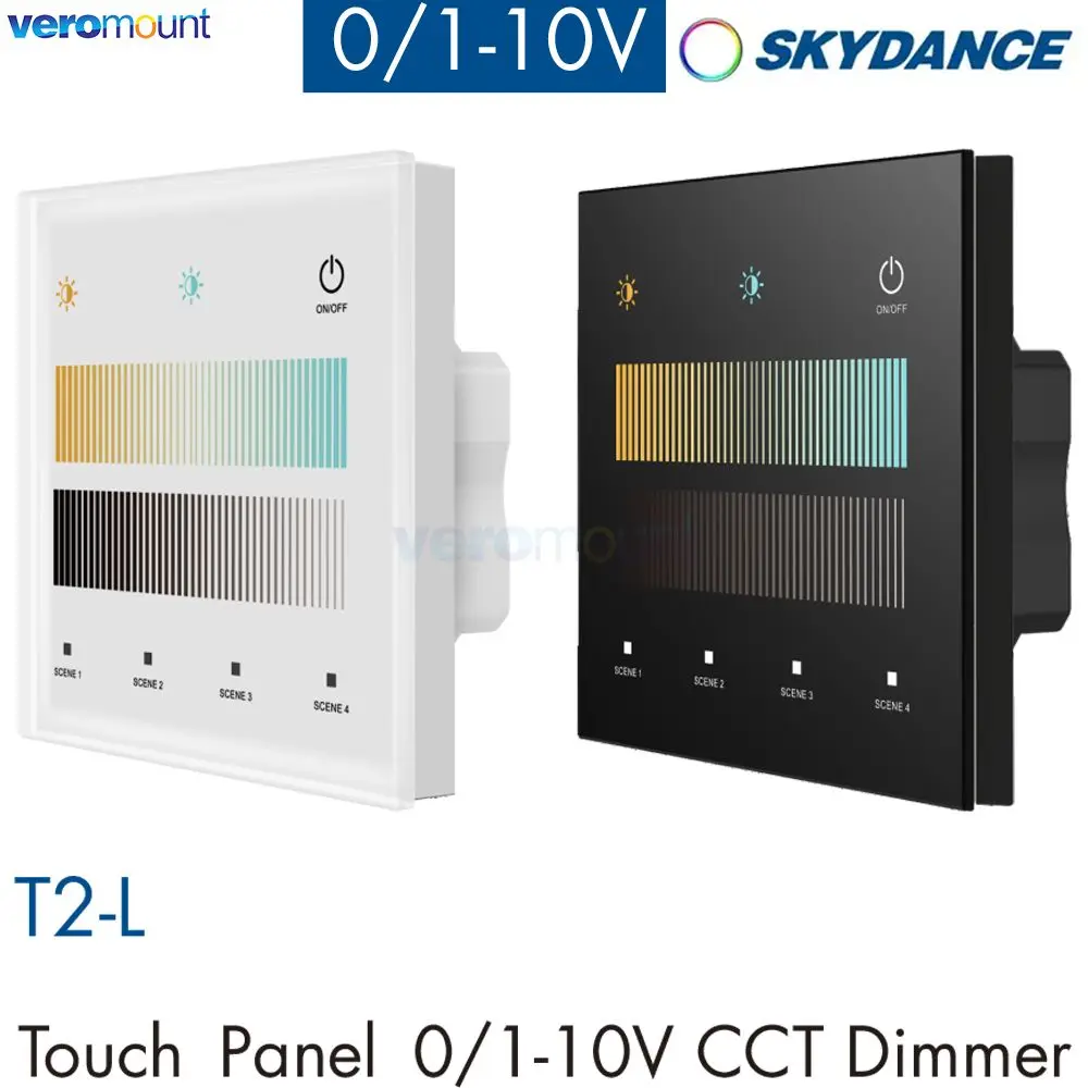 Skydance T2-L 2CH*20mA 0-10V Color Temperature Touch Panel Switch 1-10V CCT Dimmer Single Color/Dual White LED Strip Controller