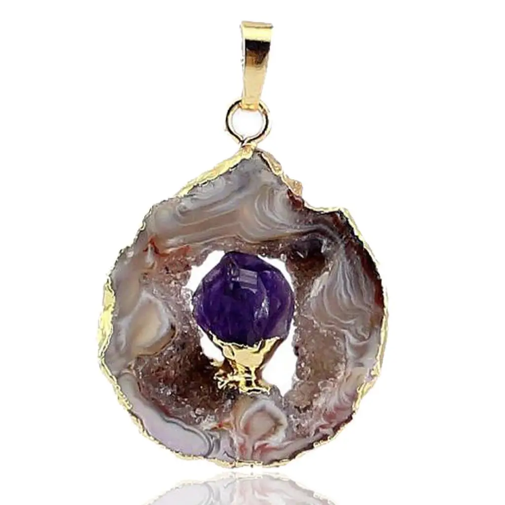 

Natural Amethyst Quartz Agate Gemstone Irregular Pendant Fit Necklace