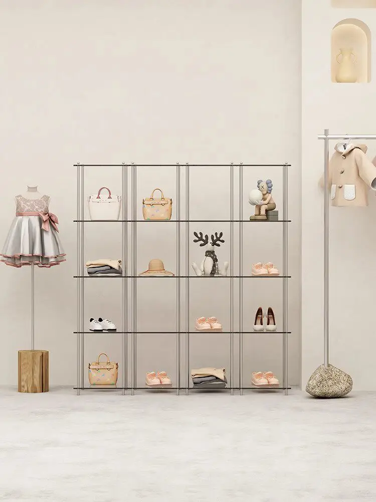 

Clothing store Nakajima shelf stainless steel acrylic floor-to-ceiling jewelry shoe bag floor-to-ceiling display cabinet