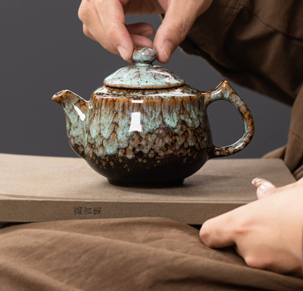 Retro kiln turned tea pot, Chinese style tea pot, dragon handle pot, Kung Fu tea set, tea maker