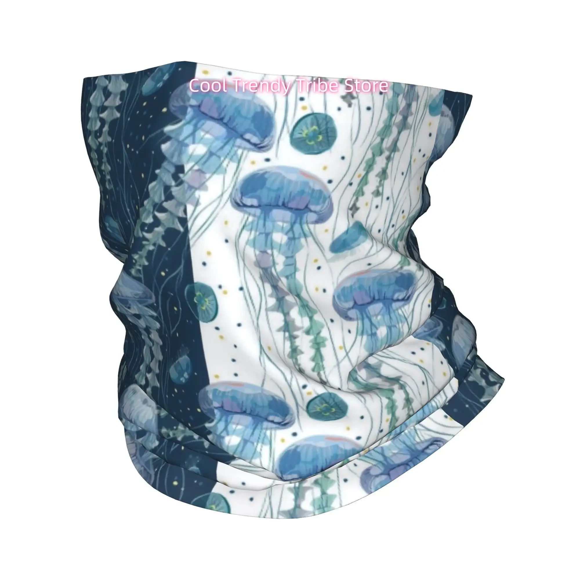 Pañuelo para la cabeza con diseño de medusas y algas marinas en un suave paquete de colores azul y verde azulado, pañuelo para la cabeza con diseño floral bohemio para mujer