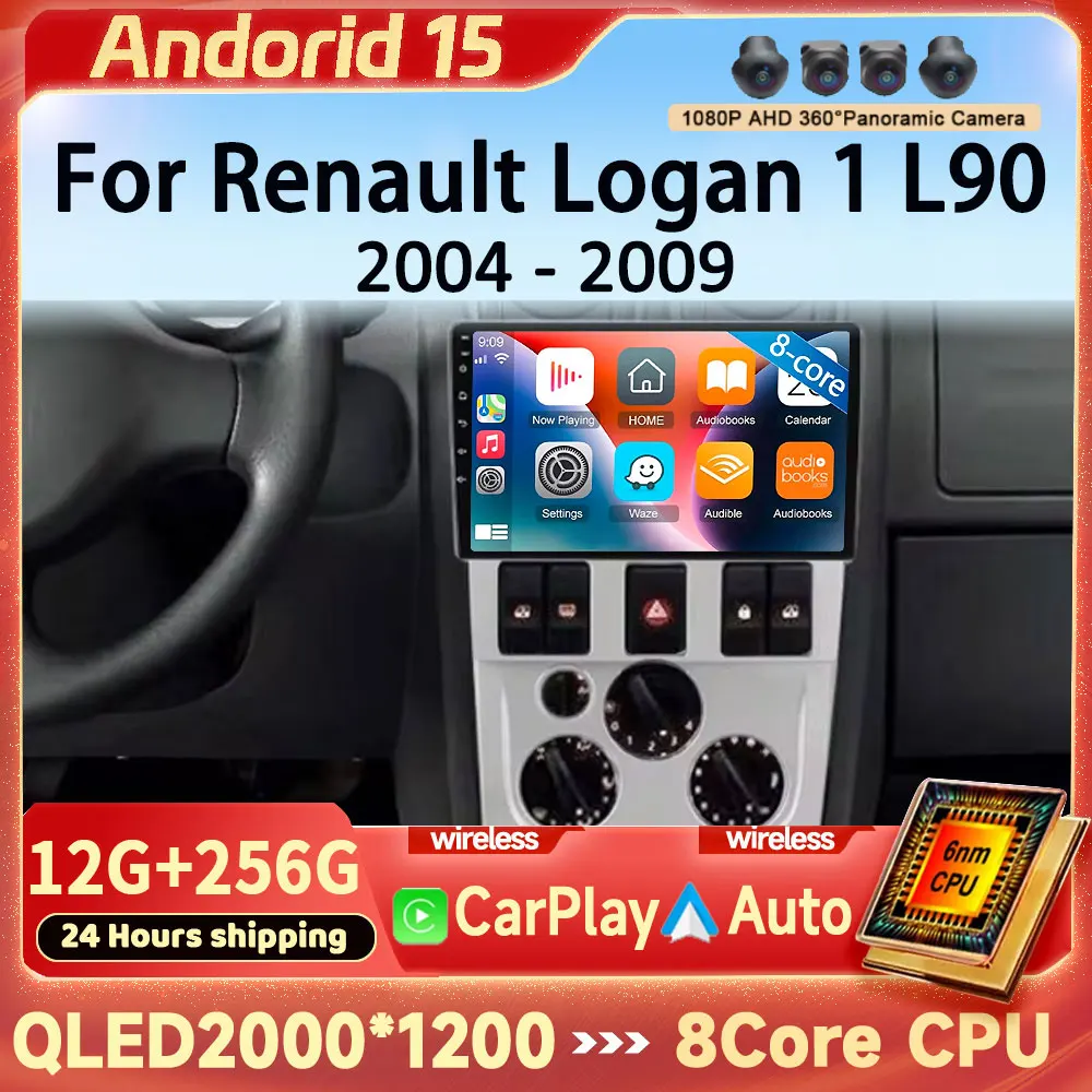Radio para Auto Android 15 con Carplay, Wifi+4G, DSP para Renault Logan L90 2004 2005 2006-2009, GPS, Navegación, Reproductor Multimedia de Video