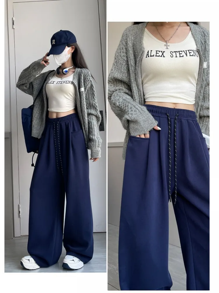 Pantalones de pierna ancha Reen Girls para mujer primavera Modal BF College plisados lechoso tierno melocotón personalizado pantalones con bandas ligeras neutrales