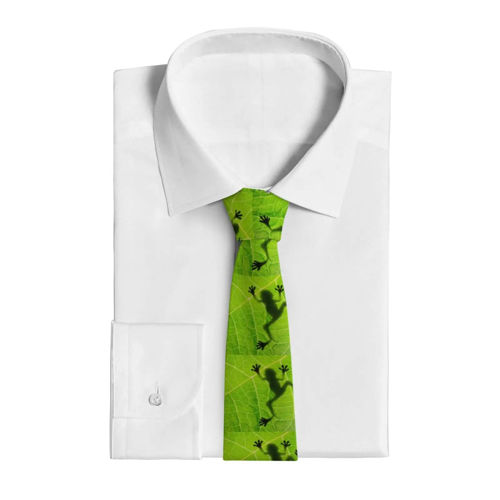Green Frog Print Mens Necktie Cute Amphibian Animal Pattern Neck Tie For Wedding Party Daily Formal Wear