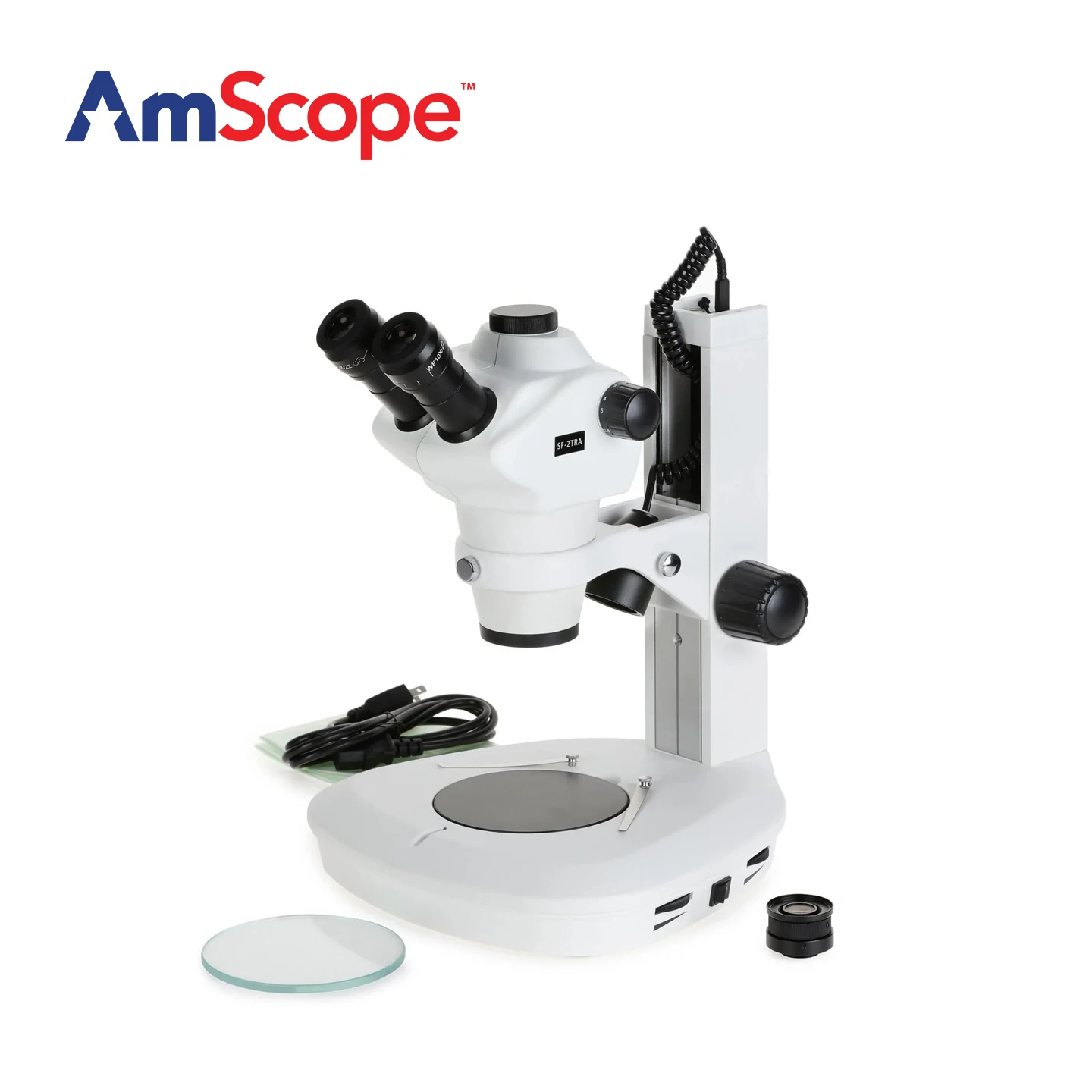 AmScope SF-2 Series Trinocular Stereo Microscope on Track Stand with Dual-illumination