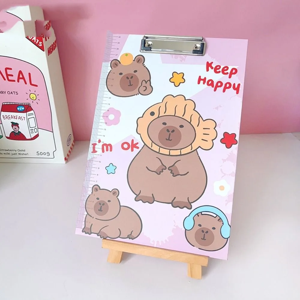 With Low Profile Gold Clip Capybara Writing Pad Document Folder Paper Organizer A4 File Folder Board Clamp Cartoon Kawaii