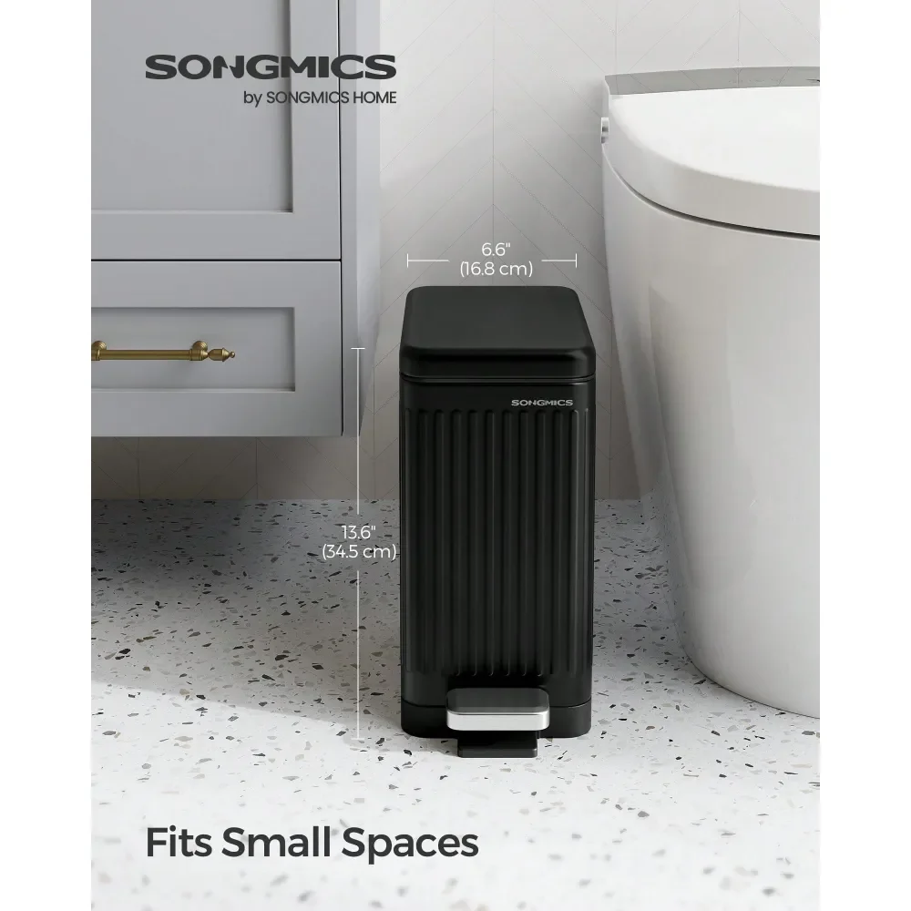 

Bathroom Trash Can, 2.6Gallon 10 L Trash Bin With Lid, Slim For Small Spaces, Stainless Steel Garbage Can, Soft Close