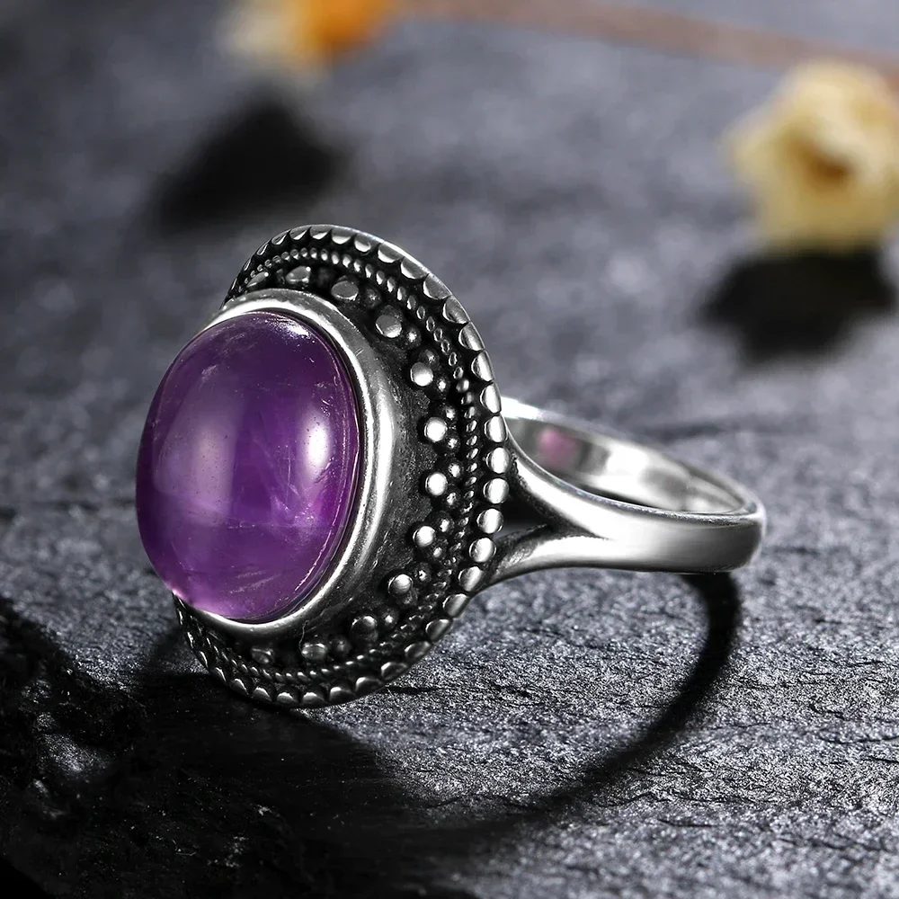 S925 Sterling Silver Rings Natural Amethyst Gemstone Rings for Women Wedding Bands Anniversary Gift Fine Jewelry