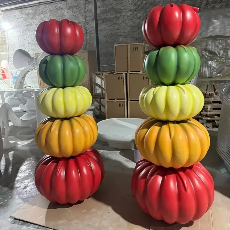 Outdoor Waterproof Fiberglass Laminated Pumpkin Sculpture Customizable Colors for Harvest Festival Event Decorations