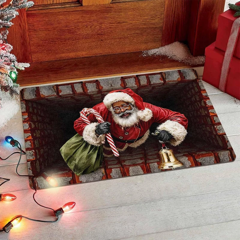 VIKAMA Santa Chimney Crawl Flannel Accent Rug Non Slip Soft Mat for Fall Christmas Cute Animal Shaped Decorative Home Decor