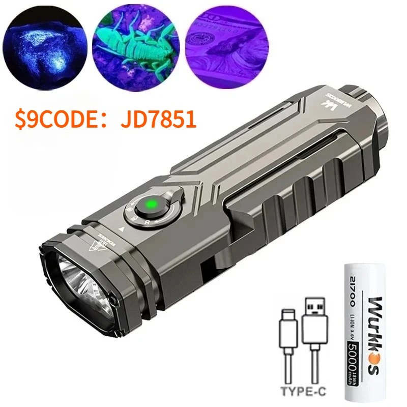 Wurkkos HD02 21700 светодиодный фонарик мини УФ 3200 люмен перезаряжаемый 6500 К магнитный деформационный фонарик портативный рыбалка охота