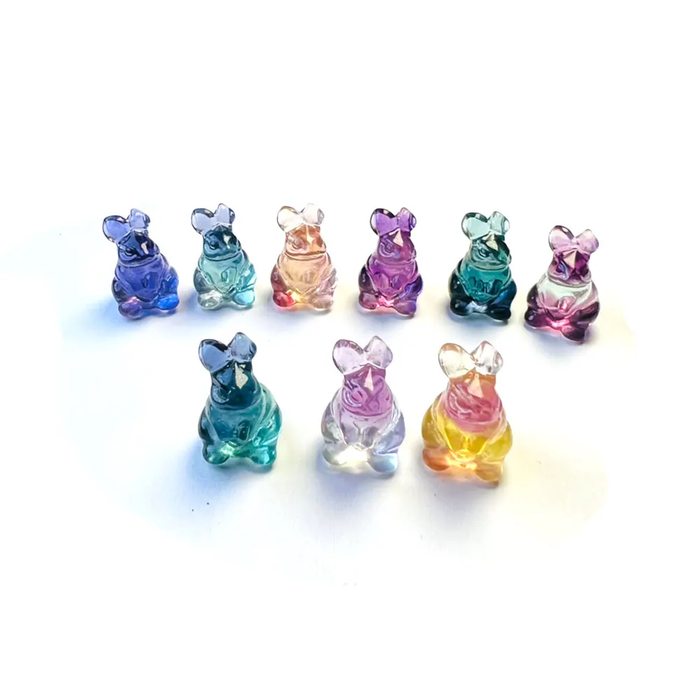 Rainbow Fluorite Crystal Rabbit Mini Carvings Healing Crystals Natural Stone Gemstone Figurines Statue Home Decor Decorations