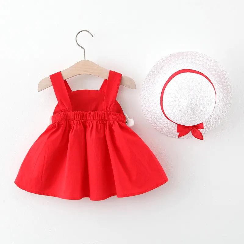 2 stücke Sommer Baby Mädchen Kleidung ärmellose Regenbogen Schlinge Kleid für Mädchen Neugeborenen Strand Kleinkind Kinder kleidung Set + Hut